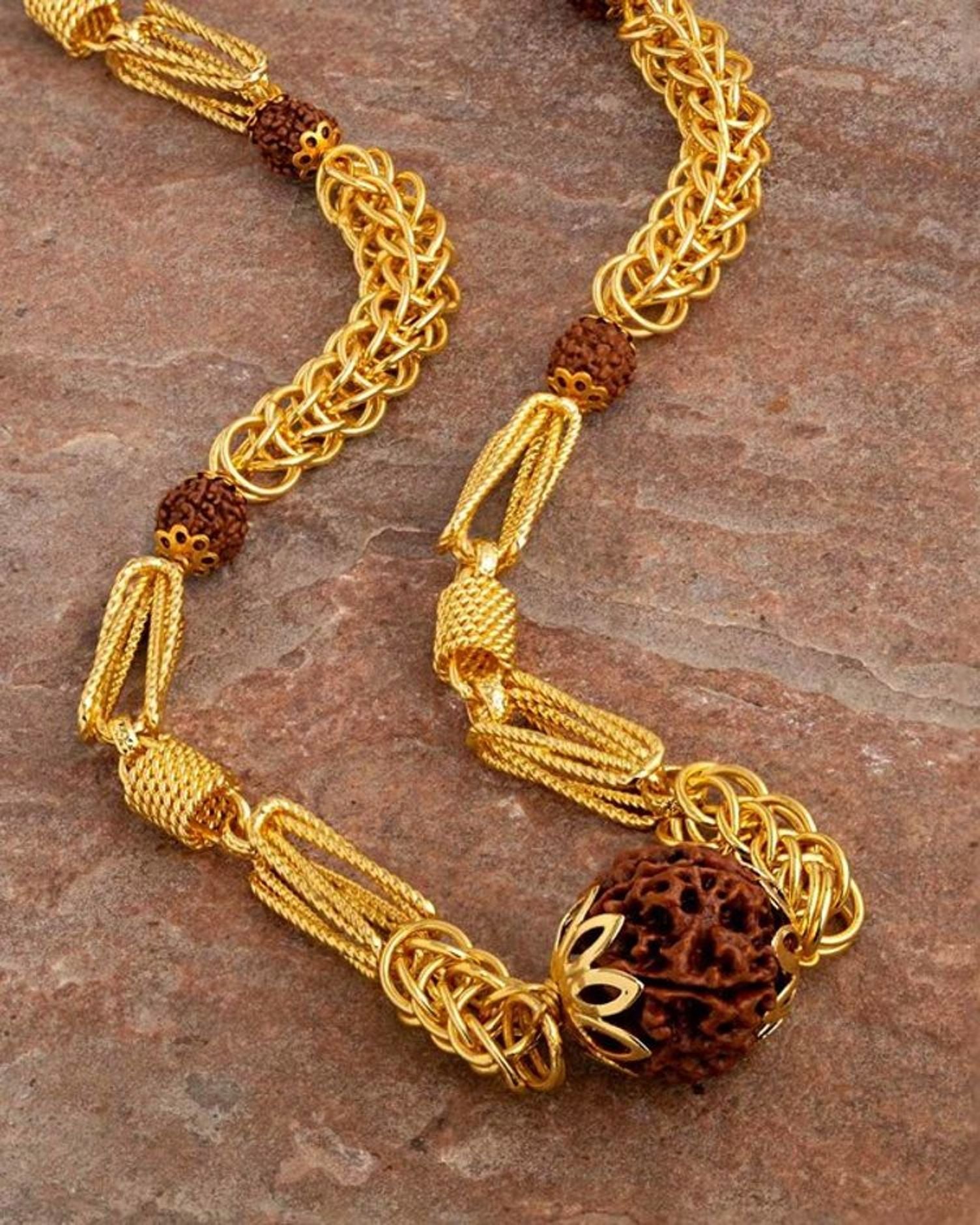 Gold chain with rudraksha beads for men