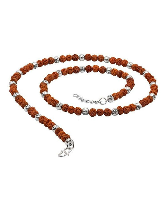 Rudraksha beads with silver beads chain