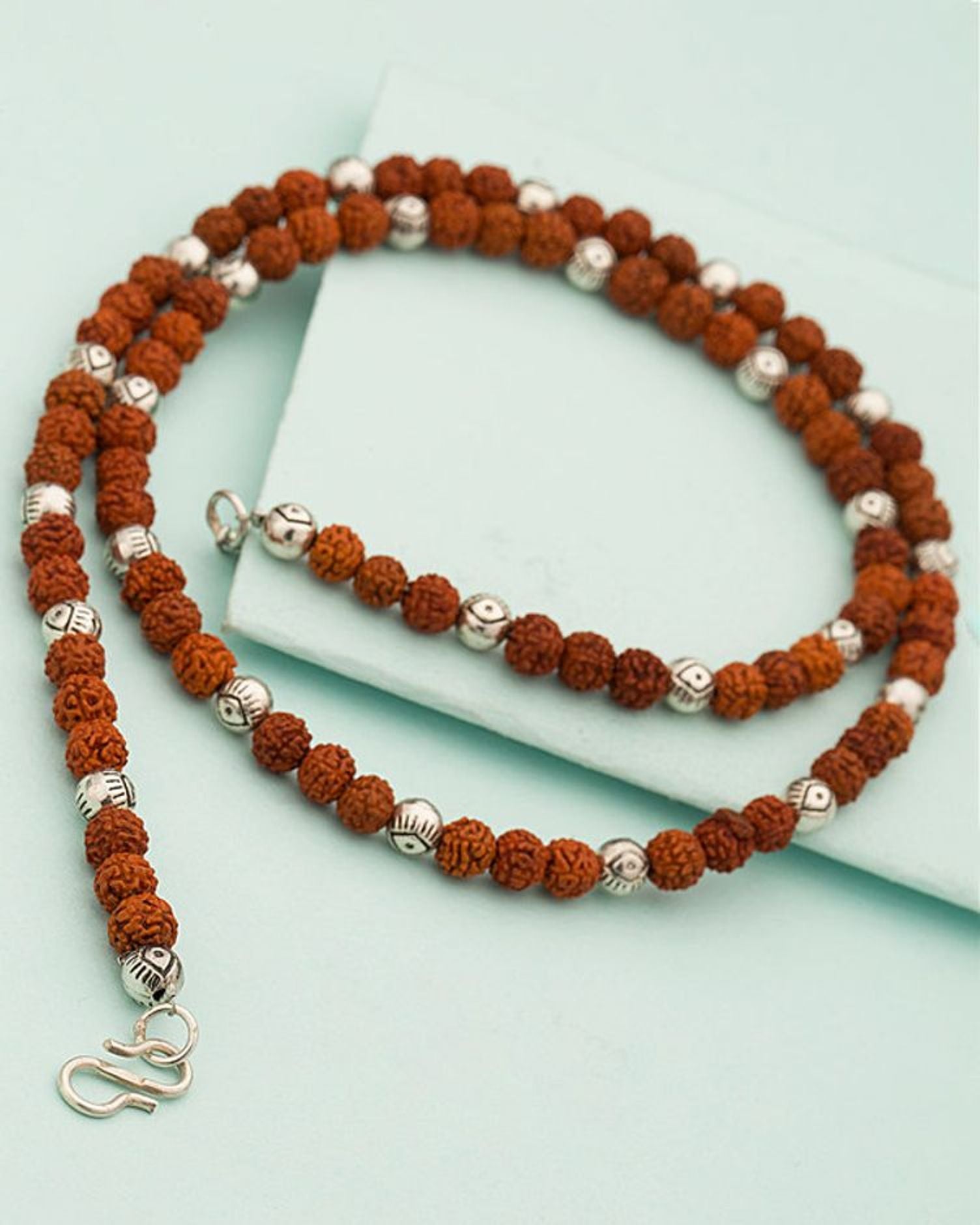 Rudraksha beads with silver beads chain