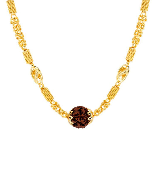 New Floral Casting Yellow Gold Plated Shiv Mahadev Symbol Rudraksha Bead Designer religious Feel Chain