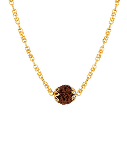 Yellow Gold Plated Shiv Mahadev Symbol Rudraksha Bead Designer religious Feel Chain