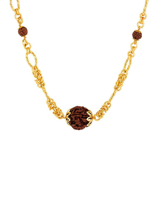 Yellow Gold Plated Shiv Mahadev Symbol Rudraksha Bead Chain