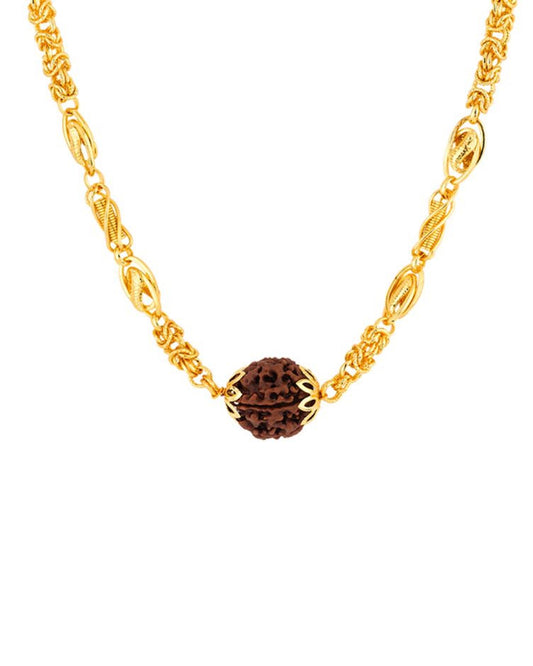 Floral Casting Yellow Gold Plated Shiv Mahadev  religious Chain