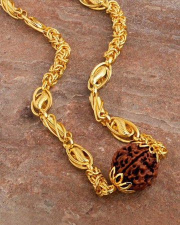 Floral Casting Yellow Gold Plated Shiv Mahadev  religious Chain