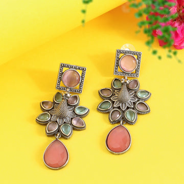 Pink Color Premium Oxidised Earrings