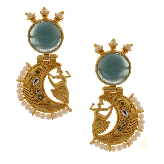 Two Tone Gold Stone Earrings