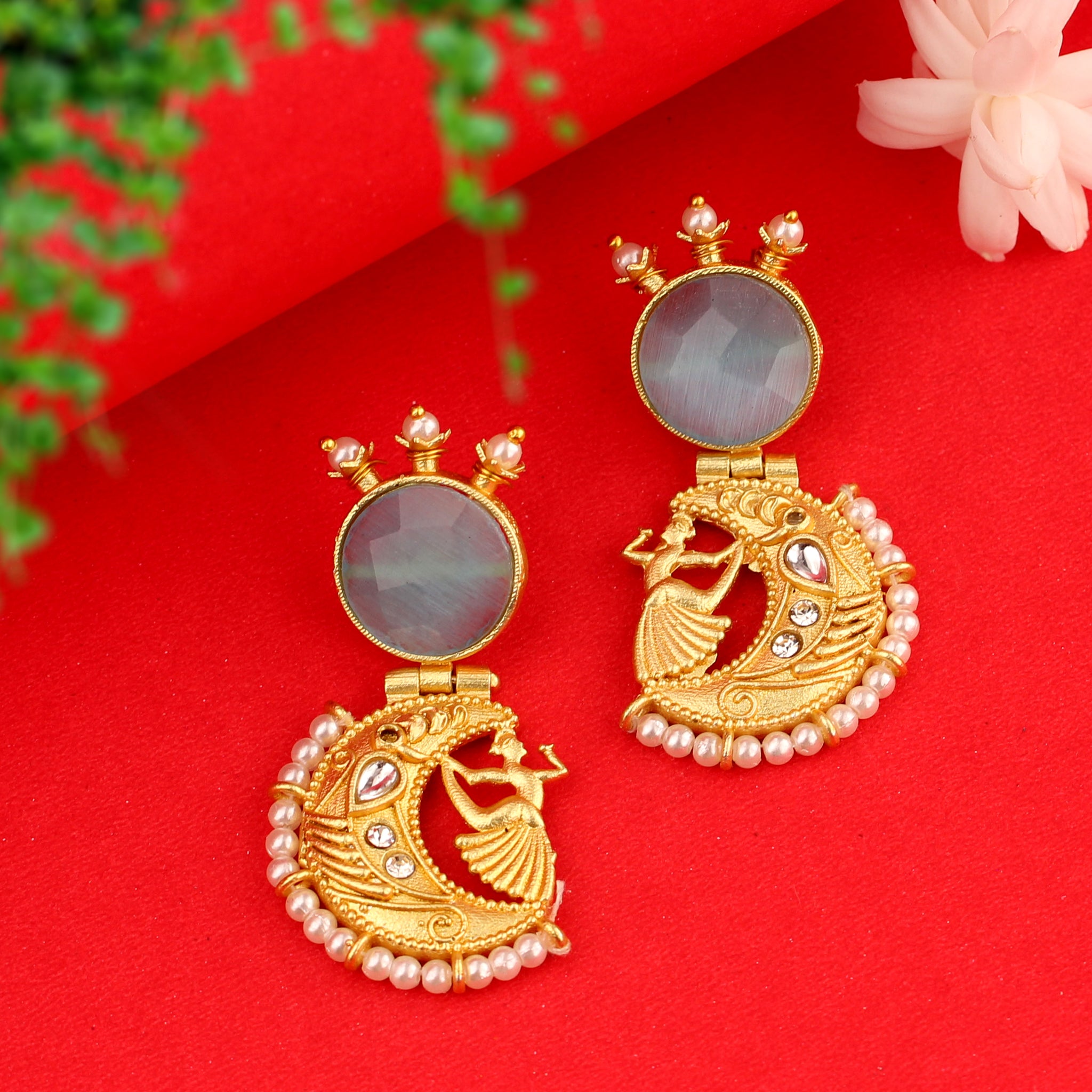 Two Tone Gold Stone Earrings