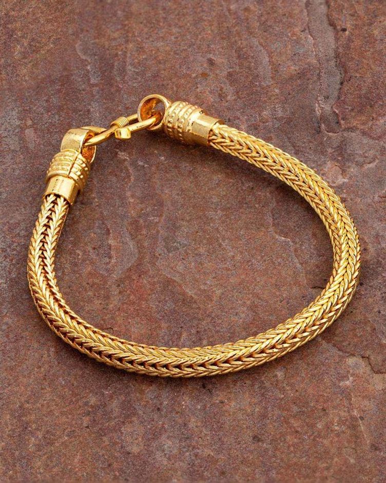 Braided Design Gold Plated Bracelet For Men