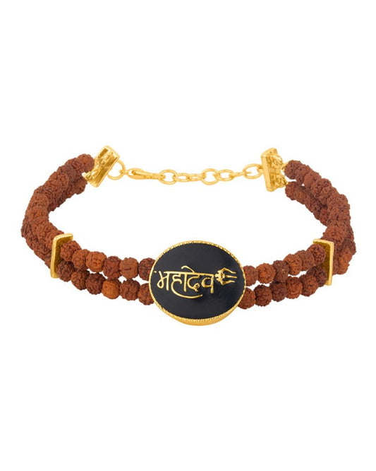 Rudraksha Beads Yellow Gold Plated Mahadev Bracelet