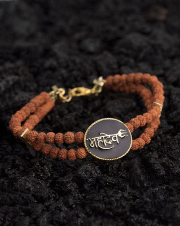 Rudraksha Beads Yellow Gold Plated Mahadev Bracelet