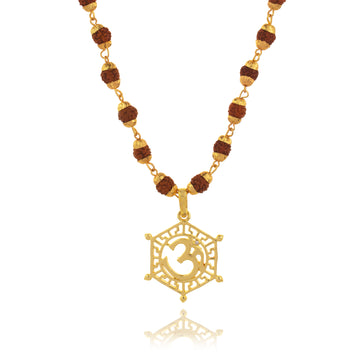 EK Mukhi Rudraksha in Gold-plated Brass Pendant with om pendant Chain,Mala