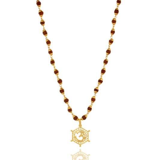 EK Mukhi Rudraksha in Gold-plated Brass Pendant with om pendant Chain,Mala