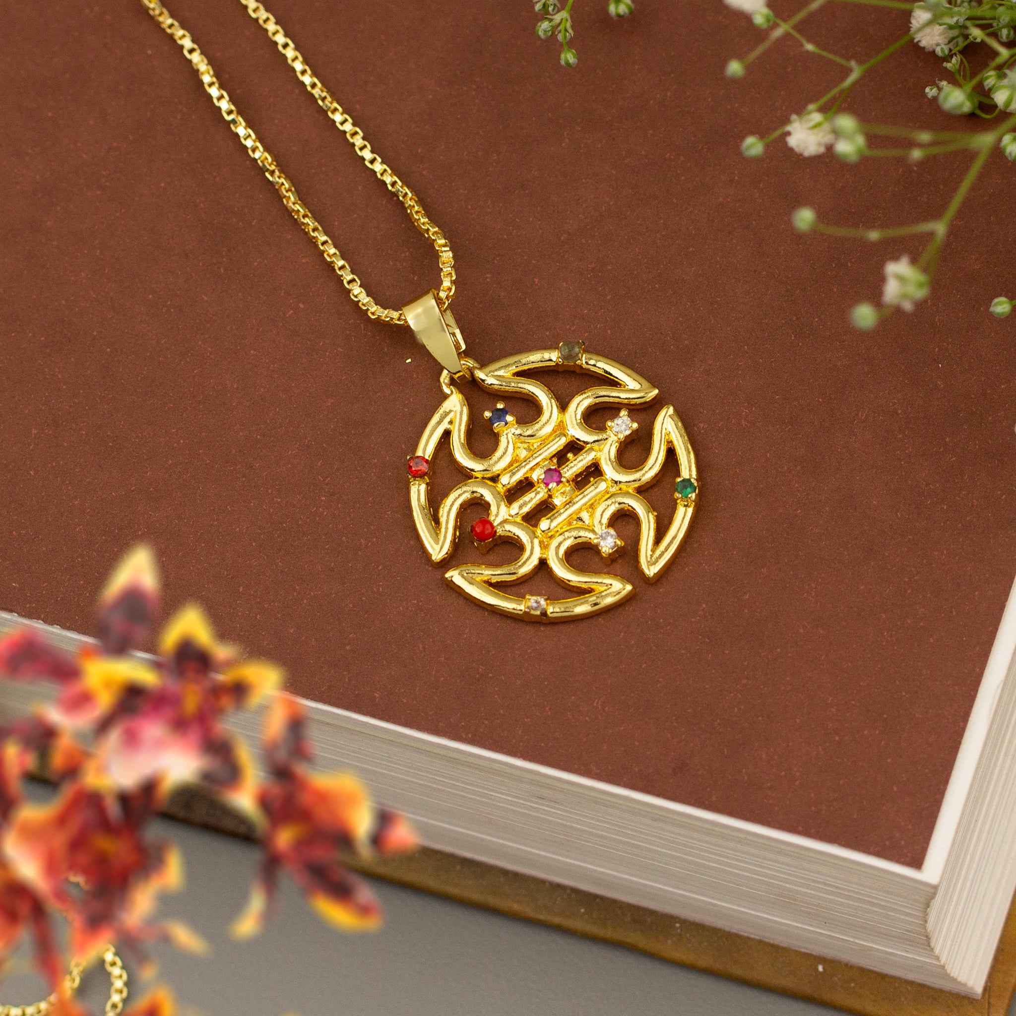 Gold Plated Unisex OM Pendant With Chain For Men Women Boys Girls Gold-plated Pendant Set