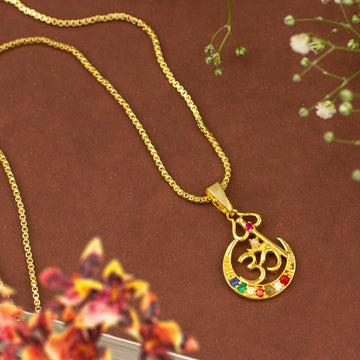 Gold Plated Unisex OM Pendant With Chain For Men Women Boys Girls Gold-plated Pendant Set