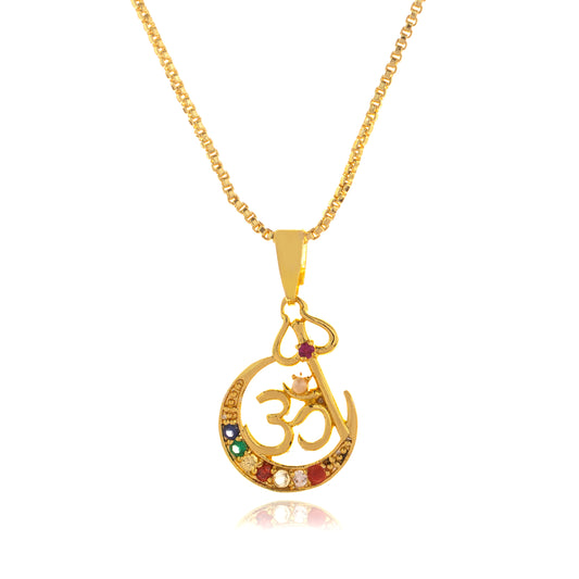 Gold Plated Unisex OM Pendant With Chain For Men Women Boys Girls Gold-plated Pendant Set