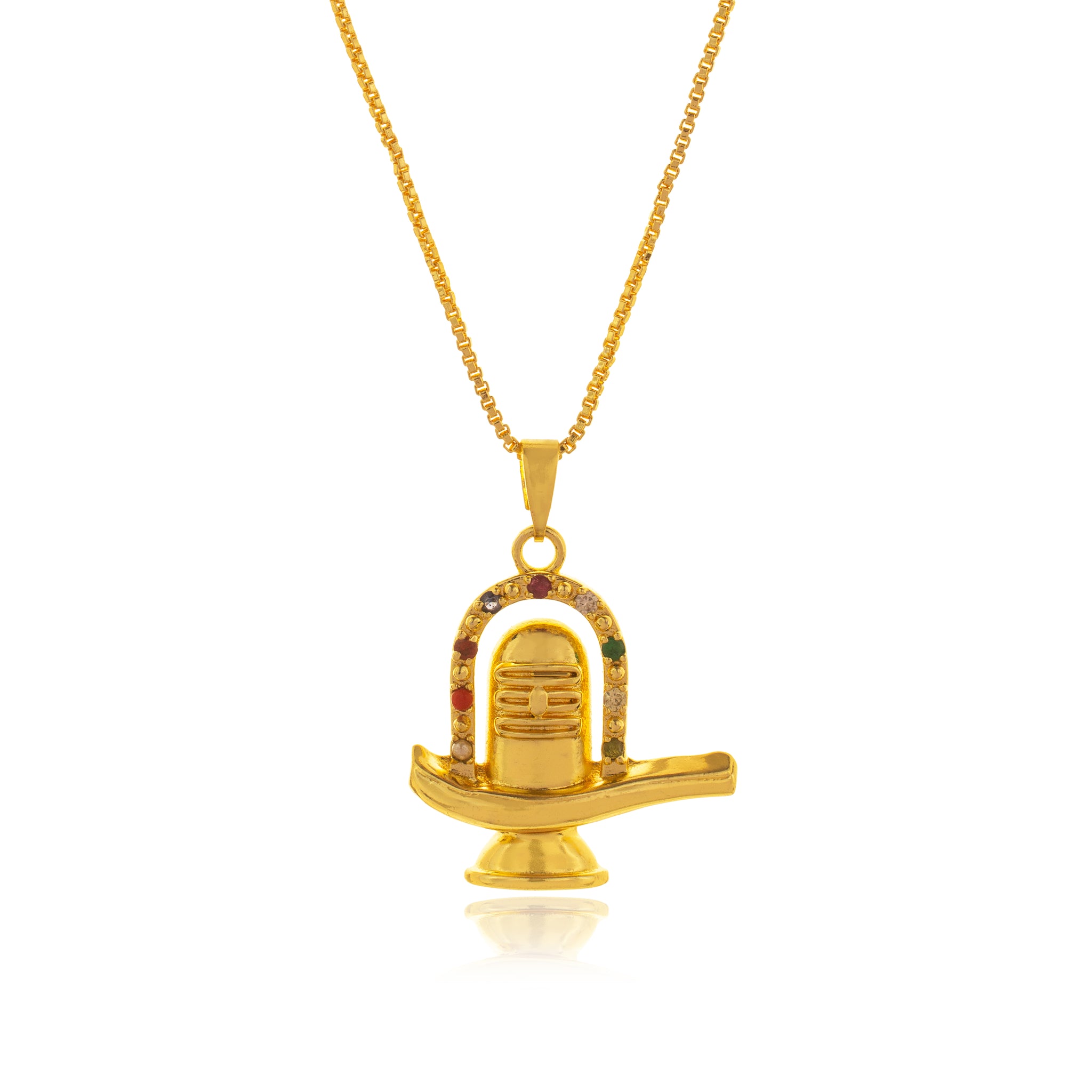 Gold Plated Shivling God Shiva Necklace Pendant for Men Women with Cha