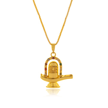 Gold Plated Shivling God Shiva Necklace Pendant for Men Women with Chain