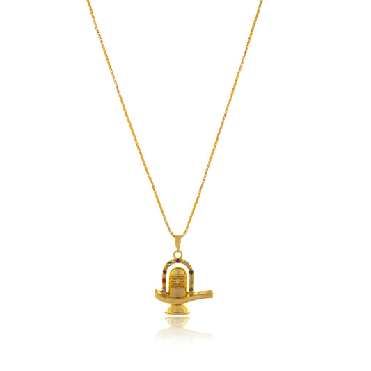 Gold Plated Shivling God Shiva Necklace Pendant for Men Women with Chain