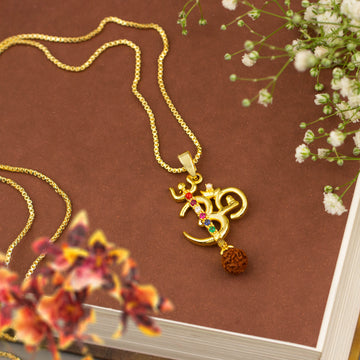 Gold Plated Unisex OM Pendant With Chain For Men Women Boys Girls Gold-plated Pendant Set