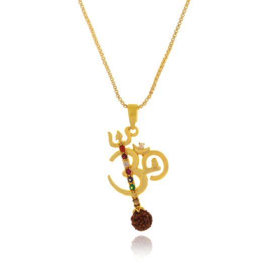 Gold Plated Unisex OM Pendant With Chain For Men Women Boys Girls Gold-plated Pendant Set