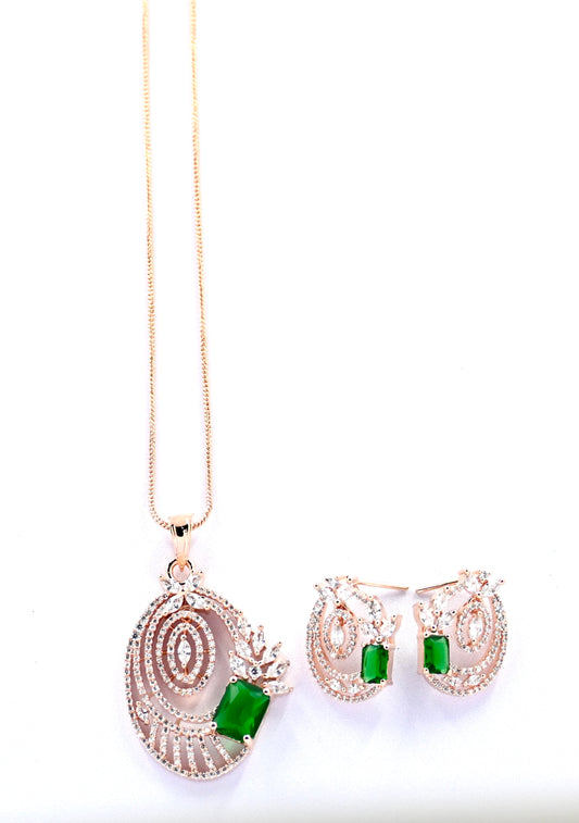 Ornate Green Gemstone CZ Ensemble