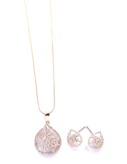 Elegant CZ Floral Pendant Set