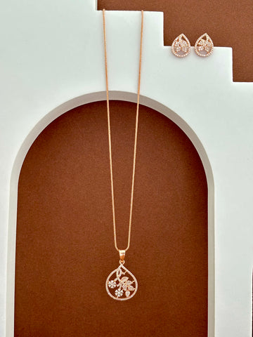 Elegant CZ Floral Pendant Set