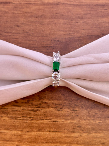 Elegant CZ Ring with Emerald Green Center