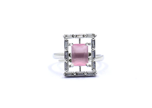 Radiant CZ Ring with Pink Gemstone