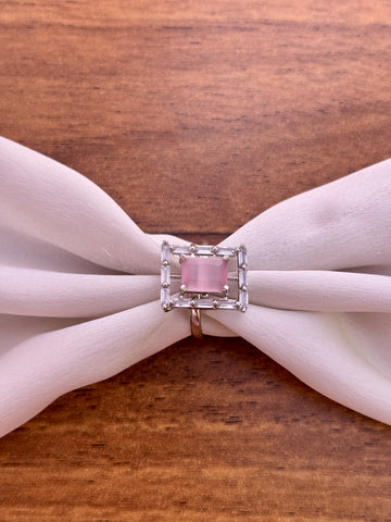 Radiant CZ Ring with Pink Gemstone