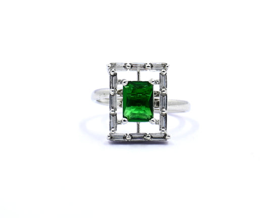 Luxurious CZ Ring with Emerald Green Gemstone