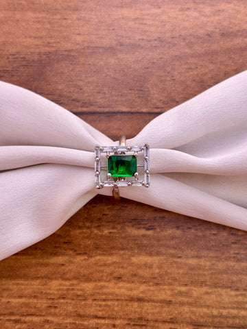 Luxurious CZ Ring with Emerald Green Gemstone