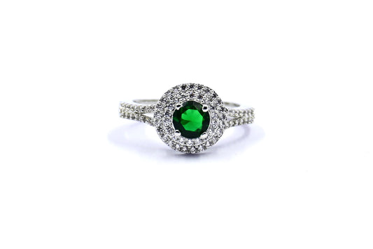 Splendid CZ Ring with Emerald Halo
