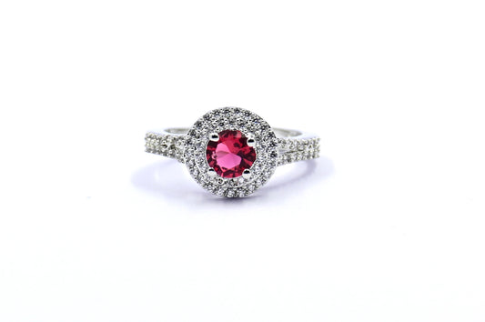 Opulent CZ Ring with Ruby Red Oval