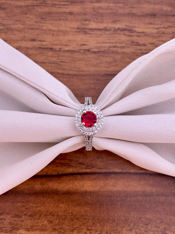 Opulent CZ Ring with Ruby Red Oval