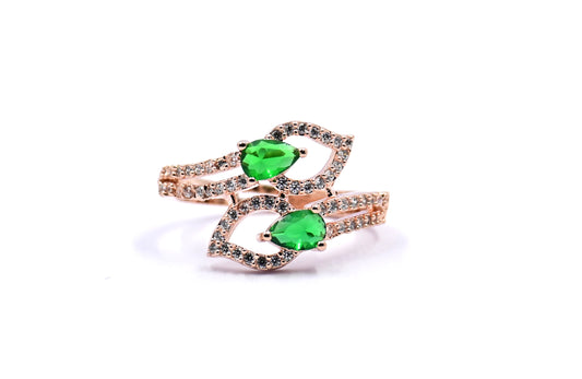 Exquisite CZ Ring with Emerald Teardrops
