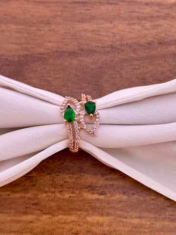 Exquisite CZ Ring with Emerald Teardrops