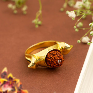 Yellow Gold Rudraksha Ring Brass Gold Plated Ring