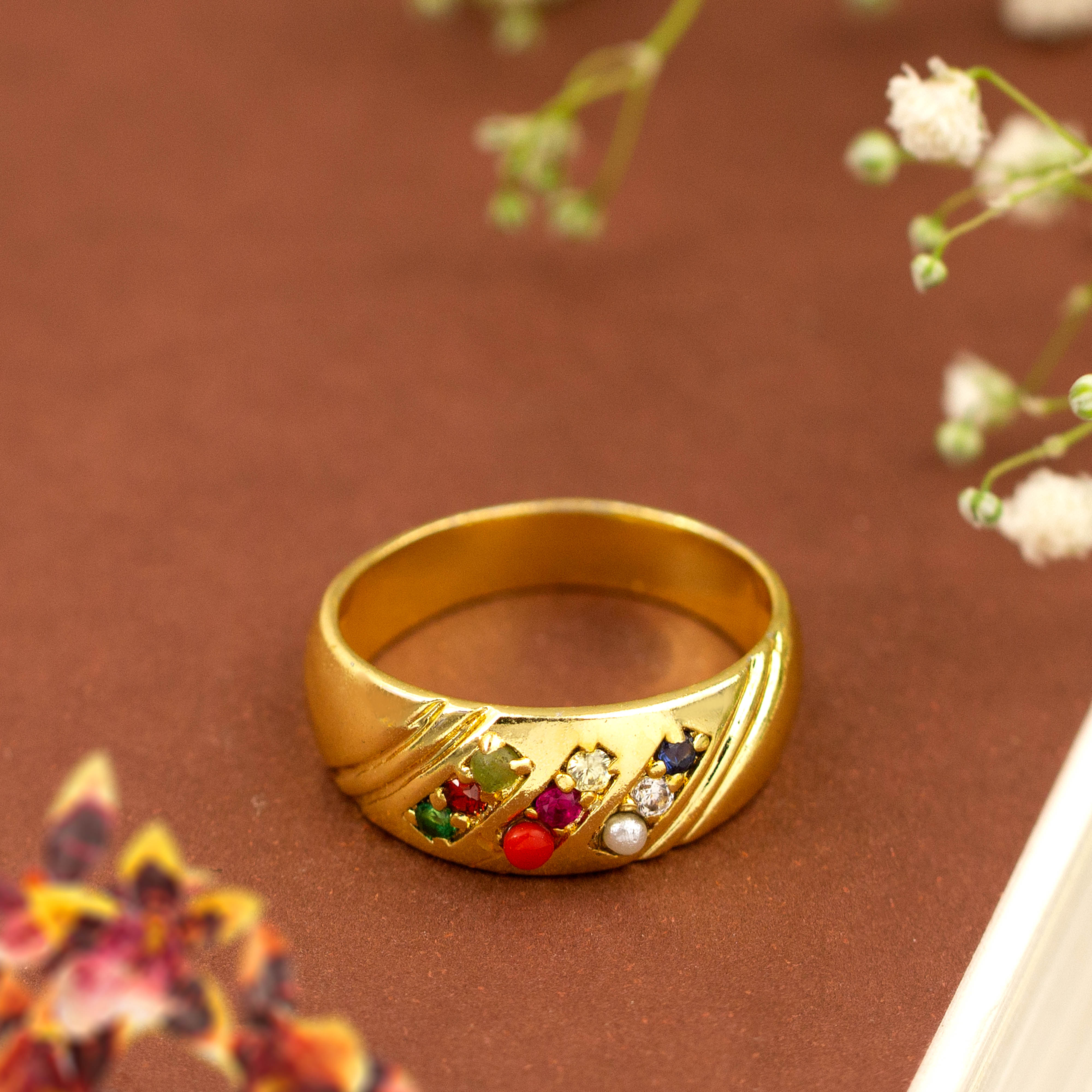 Spangel Fashion Men's Finger Ring Brass With Diamond Stylish Design (Gold)