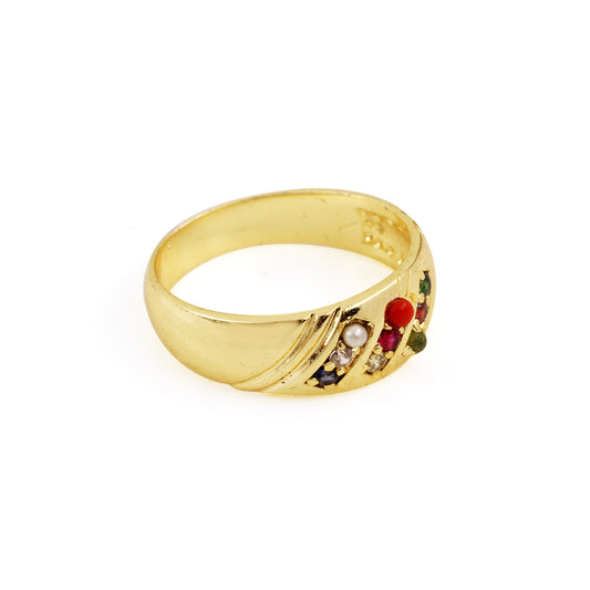 Fashion Men's Finger Ring Brass With Diamond Stylish Design Gold Plated Brass