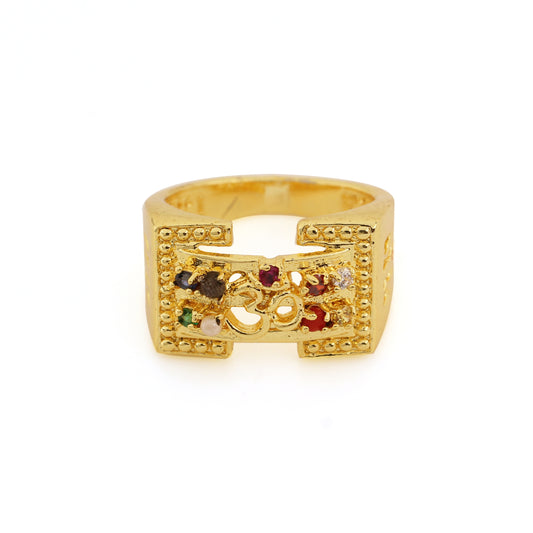 Fashion Men's Finger Ring Brass With Diamond Stylish Design Gold Plated Brass
