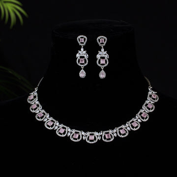 Amayra - Studded Necklace Set with Pink Stone Flower Design