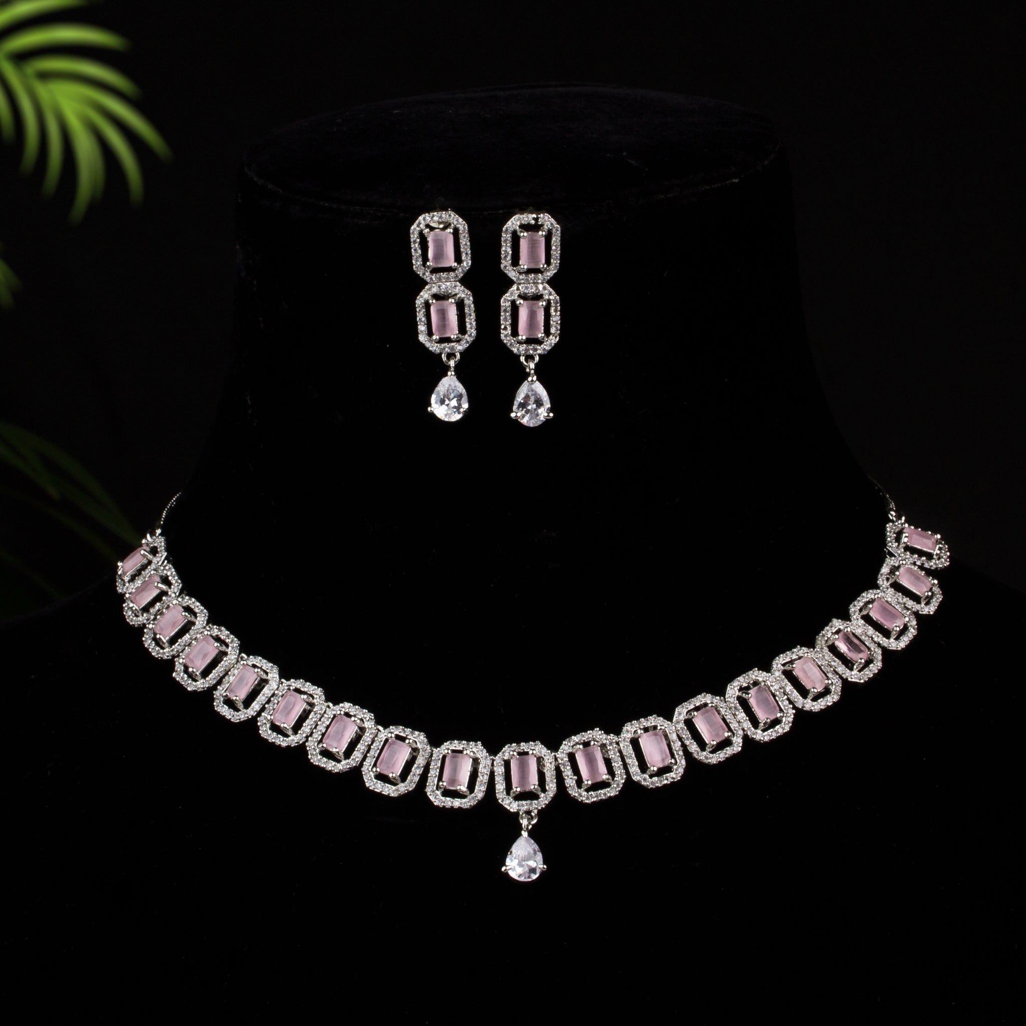 Madirakshi - Stunning Cubic Design with Pink Stone Necklace Set