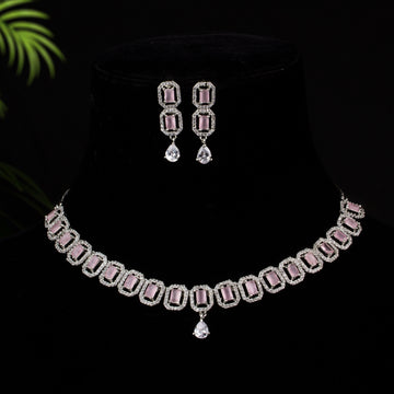 Madirakshi - Stunning Cubic Design with Pink Stone Necklace Set