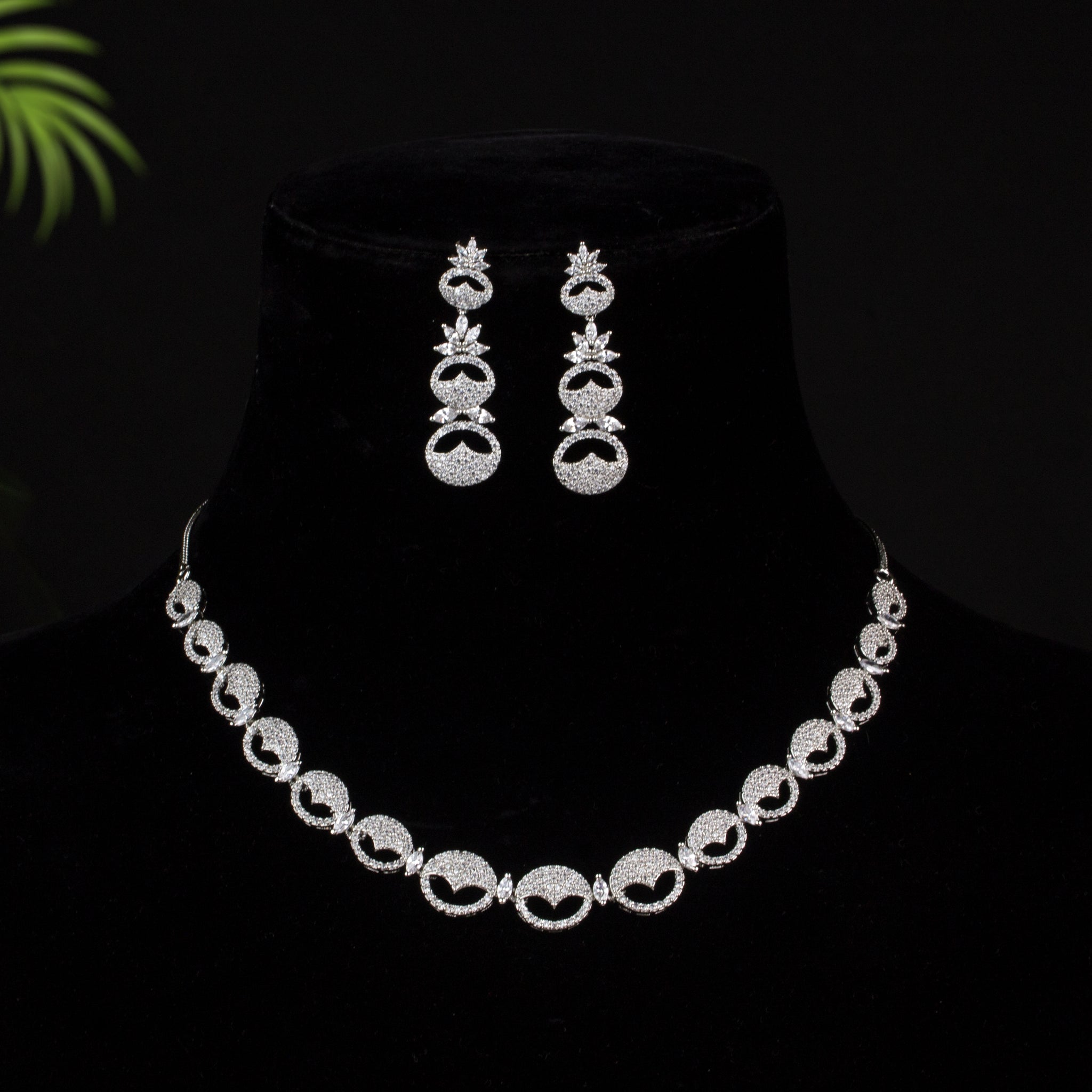 Advika -  Simple and Elegant Design Diamond Silver Plated Necklace with Earring Jewelery Set