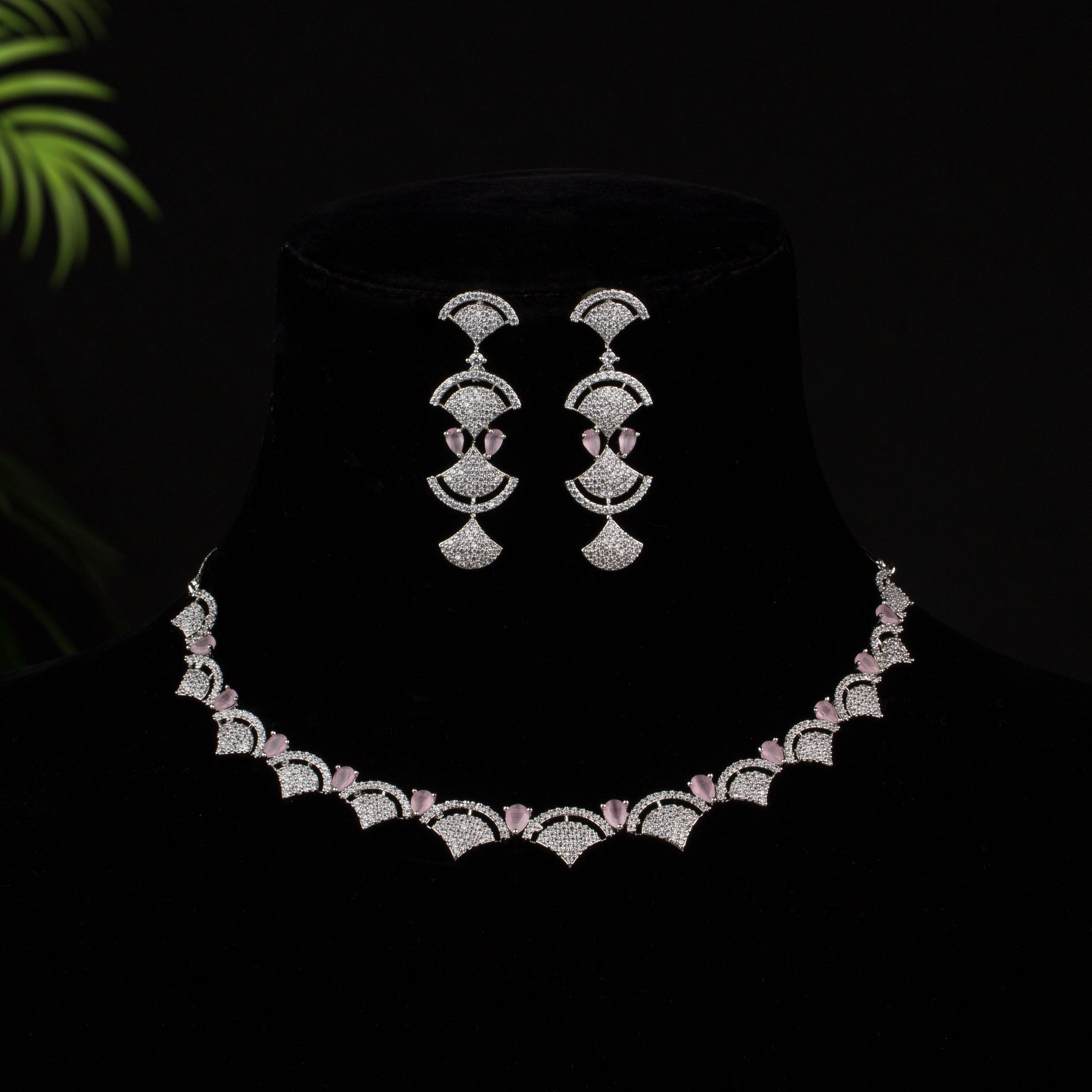 Gauri - Simple and Elegant Design Diamond Silver Plated Necklace with Earring Jewelery Set