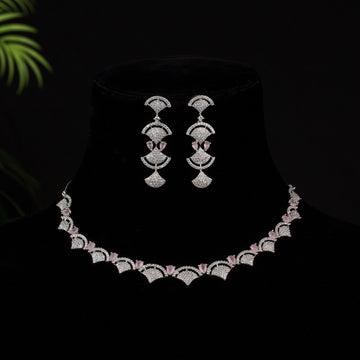 Gauri - Simple and Elegant Design Diamond Silver Plated Necklace with Earring Jewelery Set