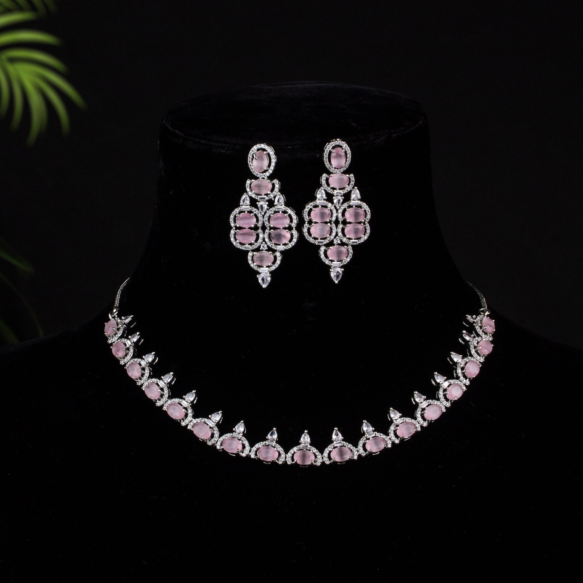 Ruhi - Rosegold Polished Diamond Studded Necklace with Pair of Earring for Women