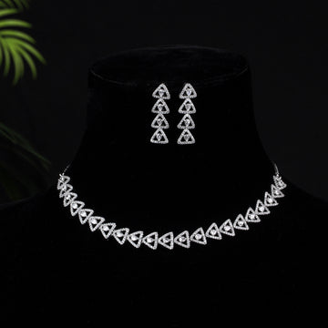 Naina - Authentic AD Triangle Design Diamond Necklace Set for Women