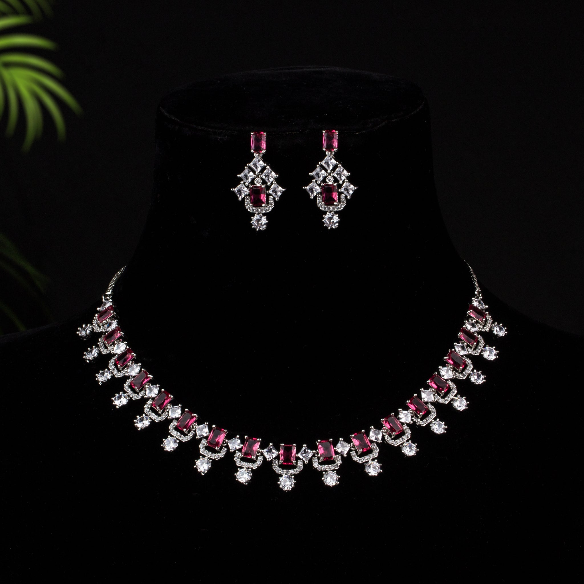 Vrinda - Oxidized Silver Plated Artificial Stone Studded Necklace Jewelry Set with One Pair of Earring